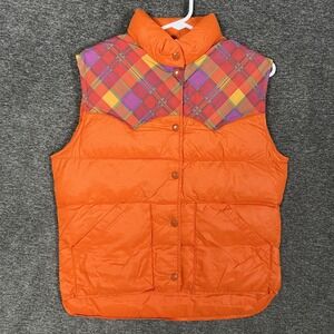 Vintage Sears‎ Western Wear Vest Mens Medium Orange Down Plaid Cowboy 70s 80s